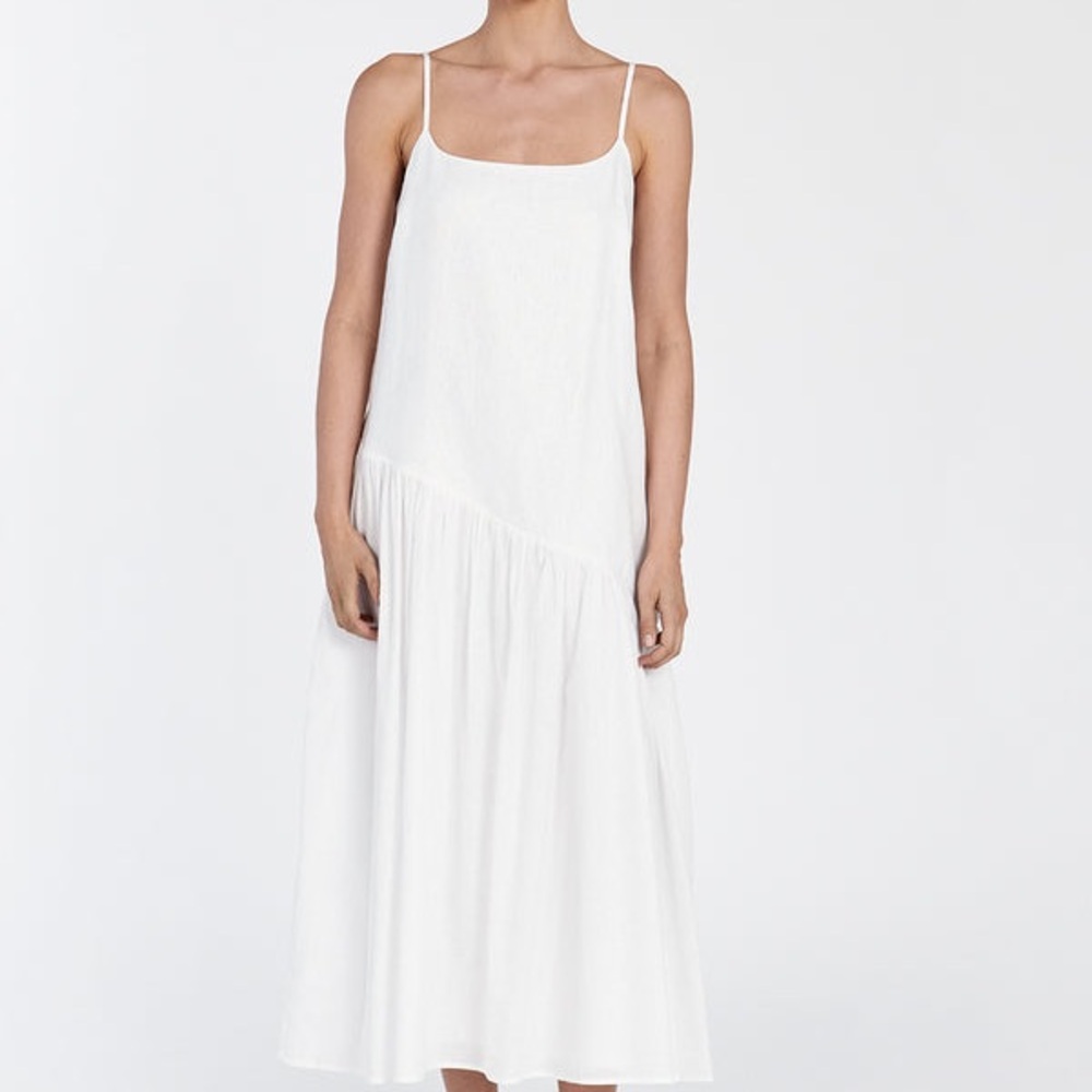 DISSH “Noah” White Linen Sleeveless Midi Slip Dress